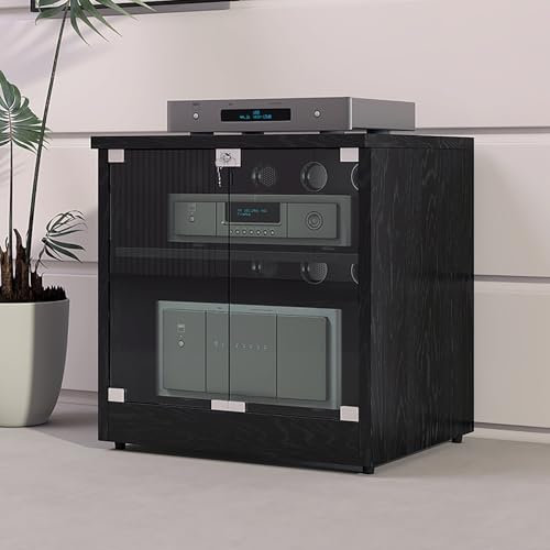 Nordivo HiFi Schrank Mit Glastur,HiFi Rack Metall,Verstellbare Regale,HiFi Rack Plattenregal Phonoschrank,2-Stufige Audio-Rack,Komponenten-Aufbewahrungsregal,Tv-Möbel & Phonomöbel,Phonoschrank(Black)
