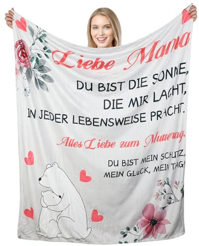 Geoyien Geschenke für Mama, Mama Geschenk, 150 * 135cm, Mama Geburtstagsgeschenk, Mutter Tochter Geschenk, Die Weiche Decke Frauen, Grau