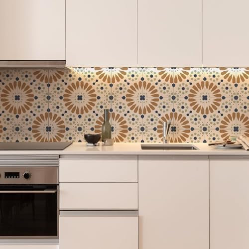WIQUYBML Carrelage de Salle de Bain en PVC Marron Bleu Beige à Coller sur carrelage de Salle de Bain, carrelage Auto-adhésif, carrelage de Cuisine Durable, carrelage de Sol à décoller et à