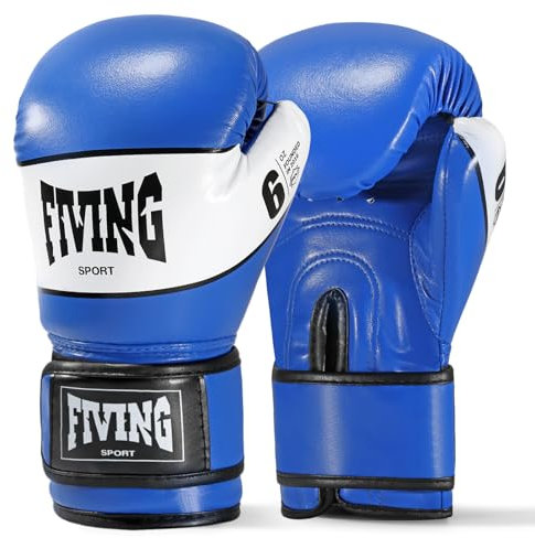 FIVING Kinder Boxhandschuhe, Jugendtrainingshandschuhe, Boxtaschen, Taekwondo, Muay Thai, Mixed Martial Arts (blau und weiß, 4oz)
