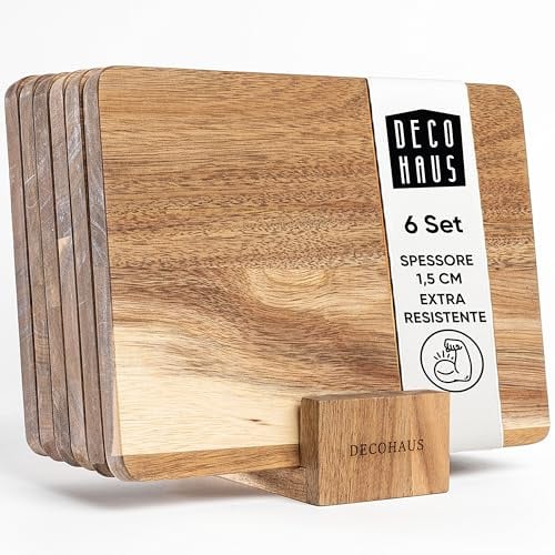 Deco haus Frühstücksbrettchen holz 6er set [1,5cm DICKE] - Schneidebrett holz Klein 23 x 17,5 cm - Holzbrett küche Antibakterielles Holzbrettchen - Jausenbrett bretter set küche - Vesperbrett