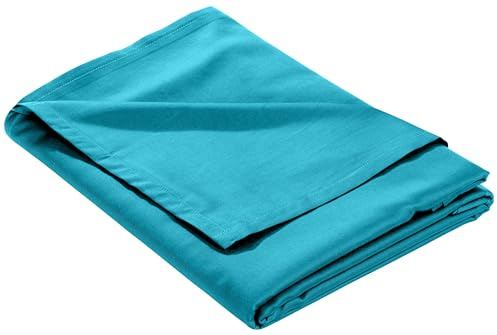 Bettwaesche-mit-Stil Mako-Satin Baumwollsatin Bettlaken ohne Gummizug Uni einfarbig (Bettlaken 240x280 cm, Türkis)