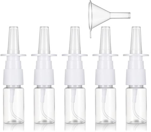 simarro Lot de 5 mini flacons vaporisateurs nasaux, portables, transparents, rechargeables, brume fine, rhinite, cosmétiques, parfum, maquillage, eau, conteneur de stockage avec entonnoirs – 10 ml