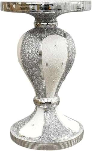 SEGOY Silver White Glitter Crystal Mirror Side Table with Sparkly Crushed Diamond Finish – 40 x 60CM
