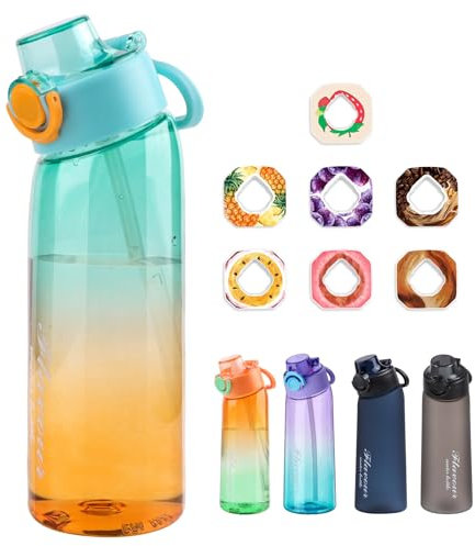 Metyniete Gourde Air Flash, 900 ml, avec 7 capsules aromatisées, en Tritan, sans BPA, pour le sport, le fitness, 0 sucre, bleu orange