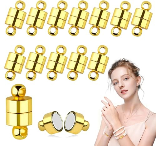 Magnetverschlüsse Schmuck, 12 Stück Magnetverschlüsse für Ketten | Magnetische Armbandverschlüsse und Verschlüsse Stecker für DIY Schmuck Halskette Armband (golden)