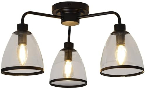 wilko Black Edge Ceiling Light Fixture, 47 x 47cm, Kitchen and Dining Room, Black, Glass, Contemporary Industrial Style, 3-Light Design, Indoor Use