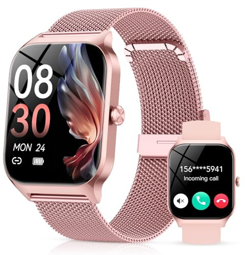 CASCHO Smart Watches for Women, 1.85 HD Smartwatch with 120+ Sports Modes/Heart Rate/Sleep Monitor, Fitness Tracker with Bluetooth Calling/Voice Control for Android iOS, Rose Gold