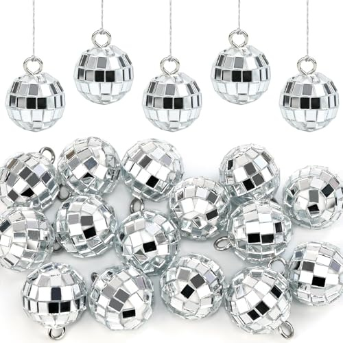 NISENTIA 15 Stück Mini Discokugel Deko, 2 cm Discokugeln Klein Deko Discokugel Spiegel Ball Silber Spiegelkugel zum Aufhängen für Kuchendekoration Weihnachtsbaum Hochzeit Geburtstagsfeier Dekoration