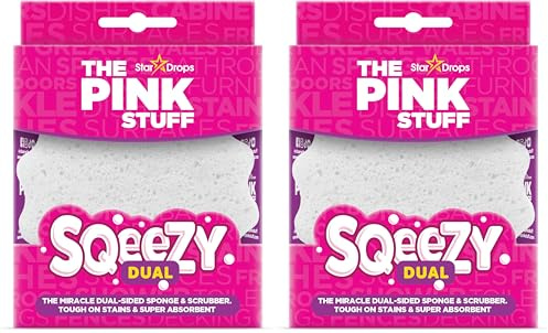 The Pink Stuff SQeeZY Dual Sided Scrubber Sponge - Scratch Free Solution for Ultimate Home Cleaning, Kitchens, Bathrooms, Oven, Outdoor use and more (Pack of 2)
