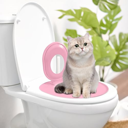 Cat Toilet Seat Training Kit – Reusable Removable Anti-Odor Anti-Tracking Splash Proof Toilet-Training System Litter Tray Adapter Seat Indoor Cats Kittens Bathroom Home (Pink)
