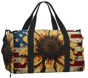 Entemne Sac de sport avec compartiment à chaussures pour homme et femme - Léger et résistant à l'eau - Attrape-rêves, Vintage USA Drapeau Tournesols, 45x23x25cm, Classique