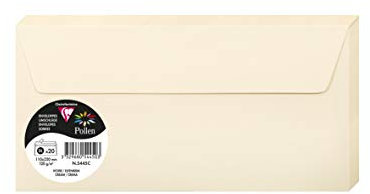 Clairefontaine - Ref 5445C - Pollen Adhesive Envelopes (Pack of 20) - DL Sized, 120gsm Paper, Printer-Compatible, Acid Free, Adhesive Strip for Easy Seal - Cream Pack of 20
