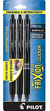 Pilot FriXion Clicker Retractable Erasable Gel Pens, Fine Point, Black Ink, 3-Pack (31464) by Pilot Pen Corporation of America