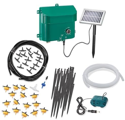 Esotec Solar Bewässerungscomputer Waterdrops 15, Selbstbewässerung Bewässerungssystem, Tröpfchenbewässerung, 15 Tropfer, Urlaubsbewässerung, Garten Hochbeet Terrasse Gewächshaus 101100