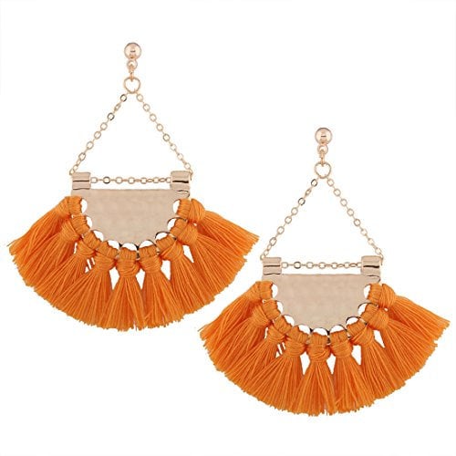 YAZILIND Women Jewelry Vintage Exquisite Fan Shape Tassel Dangle Drop Earrings