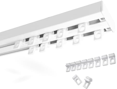 Rollmayer ALU Gardinenschiene 2-läufig 320cm - mit Ösengleiter | Zur Deckenbefestigung für Gardinen Vorhänge und Schiebevorhänge als stabile Aluminium Vorhangschiene in glänzend Weiß