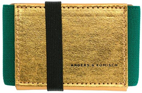 Anders & Komisch Kleines Karten Portemonnaie Damen mit Münzfach – Slim Wallet Frauen – Mini-Geldbeutel aus Deutschland Leicht, kompakt, hochwertig - Gold/Grün 9x5,5 cm