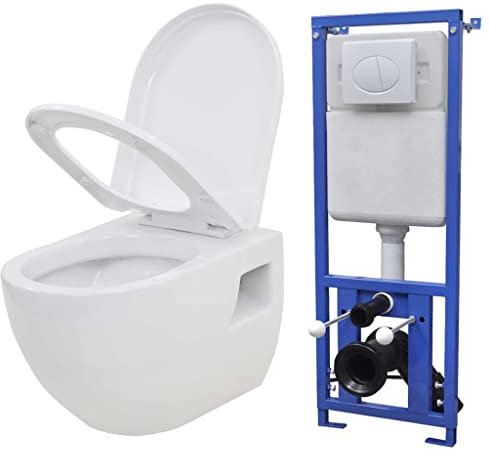 vidaXL InodoroColgado de Pared con Cisterna Oculta Cerámica Blanco Baño Váter