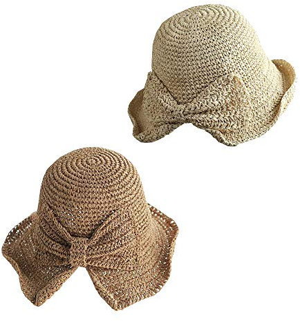 Lot de 2 Chapeaux de Soleil Pliables à Large Bord pour Femme et Fille, Beige et Kaki, Taille Unique