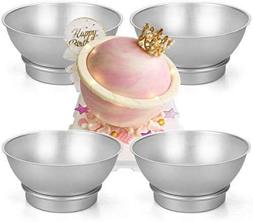 Hedume Set of 8 Cake Sphere Pan, 6.5 Inches/16.5cm 3D Sports Ball Cake Pan to Create Any Ball Shaped Cake, Includes 4 Semicircles and 4 Chassis