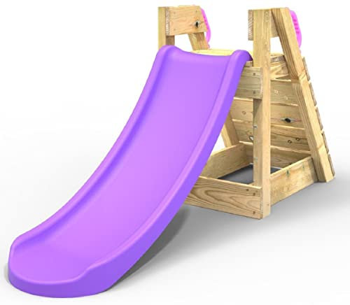 Rebo® Free Standing Garden Wave Slide with Wooden Platform - 4FT (120cm) Slide Purple | OutdoorToys | Pressure Treated Timber, Strong and Sturdy Construction