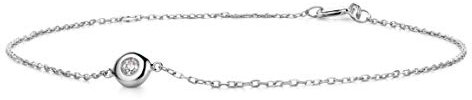 OROVI Schmuck Damen 0.03 Ct Diamant elegantes Armband mit Solitär Diamant Brillant Kette aus Weißgold 14 Karat / 585 Gold, Armschmuck 19 cm lang