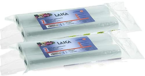 Laica 4 rollos de envasado y conservación al vacío y cocinado sous vide de 28 cm x 600 cm.