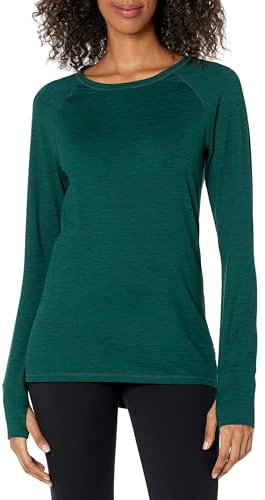 Amazon Essentials Women's Brushed Tech Stretch Long-Sleeve Crewneck Shirt (Available in Plus Size), Jade Green, M