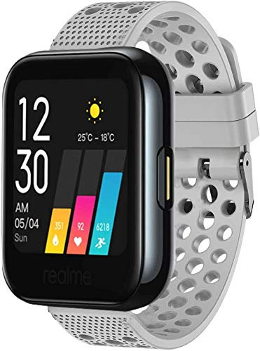 SkyBand Respirable Deporte Silicona Clásico Correas Compatible para Smartwatch Realme Watch (Gris)