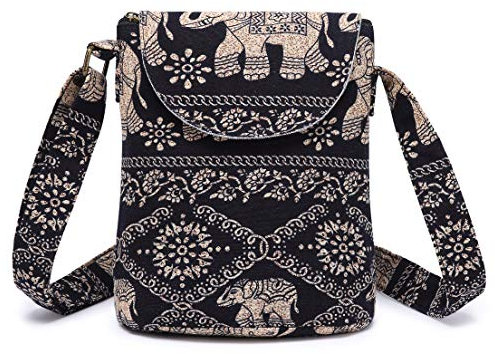 OPQRSTU Damen Retro Kleine Größe Canvas Schultertasche Hippie Boho Crossbody Handtasche, Schwarz