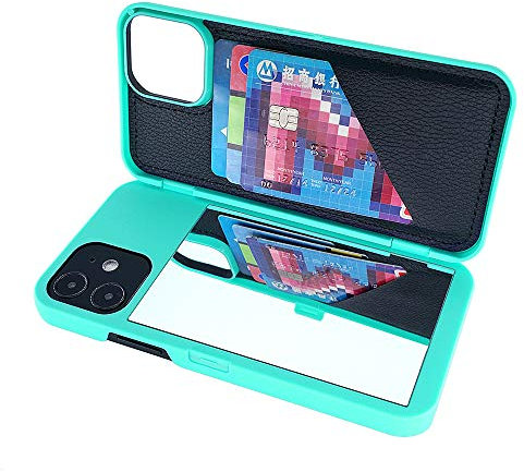W7ETBEN iPhone 12 Case, iPhone 12 Pro Wallet Case with Kickstand Built-in Mirror Shockproof Card Holder Cover for Apple iPhone 12 6.1/iPhone 12 Pro 6.1 Inch (Teal)