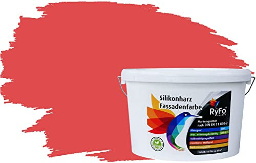RyFo Colors Silikonharz Fassadenfarbe Lotuseffekt Trend Wassermelone 10l - bunte Fassadenfarbe, weitere Rot Farbtöne und Größen erhältlich, Deckkraft Klasse 1