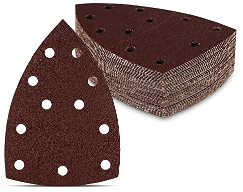 Prio Sanding Triangles 100pcs 105x152mm, 11 Hole, Grain 80 for Multi-Sanders | Triangular Sanding Pads & Sandpaper Sheets