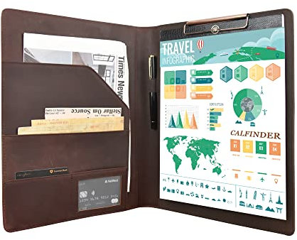 FREI NAME Gravur, Din A4 Klemmbrett Mappe, dünne Schreibmappe Leder, Business Konferenzmappe Aktenmappe, Dokument a4 Organizer Ordner Mappe | Dunkelbraun | Customized