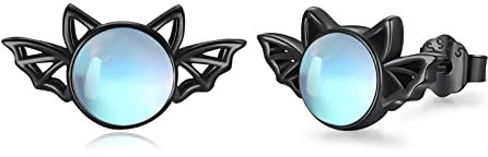 SOESON Mondstein Ohrstecker 925 Sterling Silber Fledermaus Ohrringe Tier Ohrringe Hypoallergene Halloween Ohrringe Schmuck Geschenke für Damen Kinder (Schwarzem Ohrstecker)