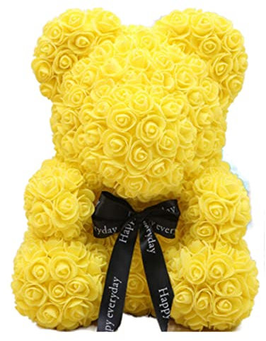 QINQIN New year decoration Fit For Rose Teddy Bears Flower Rose Bear Gift Box Valentine's Day Present Home Decor Wedding (Color : Yellow, Size : 25cm)