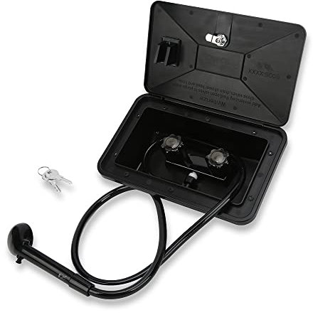 Akozon Box Doccia Esterno RV, Tubo Flessibile da 1,5 M/59,06 Pollici, Kit Box Doccia Esterno in ABS Nero con 2 Chiavi Accessori Camper per Camper Roulotte