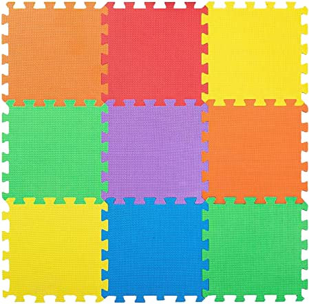 Abaseen Multi-Color Interlocking Floor Mats Exercise Mats, Gym Flooring Mat, Under Pool Mats Interlocking Puzzle EVA Floor Tiles, Yoga Matting EVA Foam-Rubber Non Slip Tile (9, 30 x 30 cm)