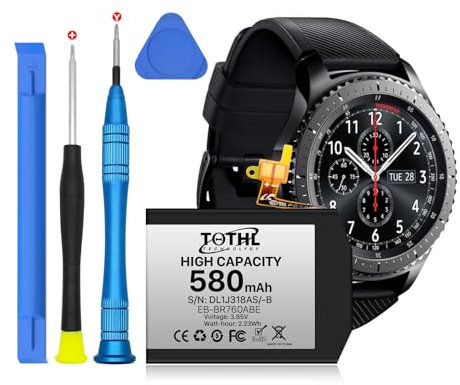 TQTHL Batteria di ricambio per Samsung Gear S3, 580 mAh, EB-BR760ABE, compatibile con Samsung Gear SM-R760 SM-R770 SM-R765 Gear S3 Frontier Gear S3 Classic GH43-04699A con kit di attrezzi di