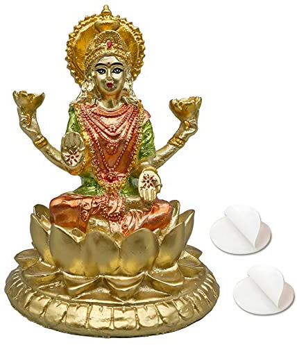 Hinduistische Göttin Lord Laxmi Statue – 11,2 cm H Gold Indischer Gott Lakshmi Figur für Auto Armaturenbrett Dekor Diwali Geschenke für Freunde Home Office Tempel Mandir Pooja Artikel
