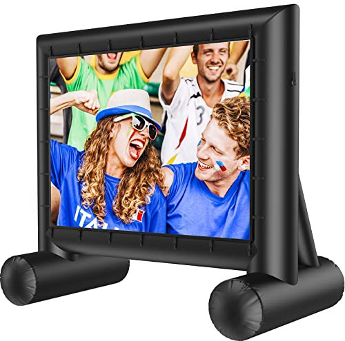 Outdoor Inflatable Projector Screen 14 Feet Blow up Movie Screen with Fast Low-Noise Air Blower Support Front & Rear Projection for Home Theater Backyard Movie Night Barbecue Pool Party