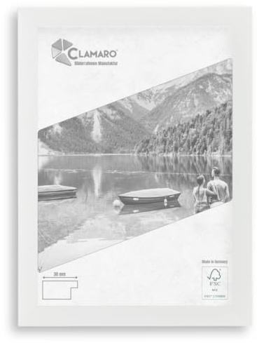 CLAMARO 'COLLAGE' Bilderrahmen 12x17 handgefertigt nach Maß | Weiss Matt | Moderner eckiger MDF Holzbilderrahmen inkl. Acrylglas, Rückwand und Aufhänger (querformat & hochformat)