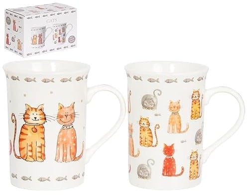 Lesser & Pavey Faithful Friends Cat Mugs Set of 2 | Ceramic Coffee Mugs Set for Home or Work | Premium Design Mugs Set for All Occasions | Lovely Mugs for Tea, Coffee & Hot Drinks