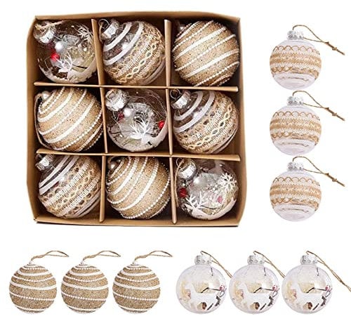 9pcs New Christmas Supplies Wholesales Creative Design Christmas Ball Field Decoration Ball Ball Stained Glass Kits for Adults Baking (D, 8cm)
