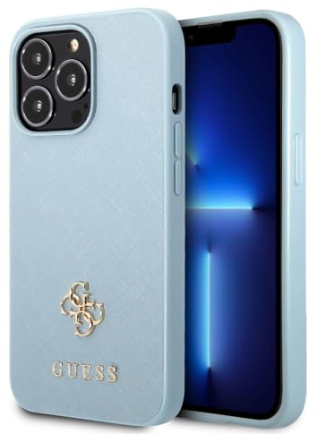 GUESS GUHCP13XPS4MB Case for iPhone 13 Pro Max 6.7 Inches Blue Hard Case Saffiano 4G Small Metal Logo