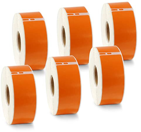 BETCKEY - 6 Große Rollen Orange Adressetiketten Kompatibel mit DYMO 99010(S0722370), 28mm x 89mm, 2100 Farbige Etiketten für LabelWriter 450, 4XL NICHT passend 550 oder 5XL