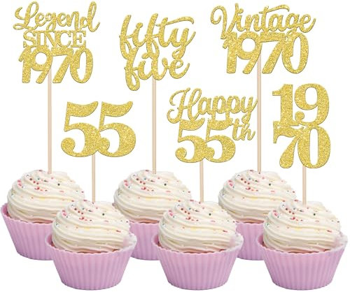 Rsstarxi Cupcake-Topper, Vintage-Stil, 1968, Legende seit 1968, 50 Cupcake-Picks, Happy 55th Number 55, Cupcake-Topper für 55. Geburtstag, Hochzeitstag, Party, Kuchendekorationen, 48 Stück