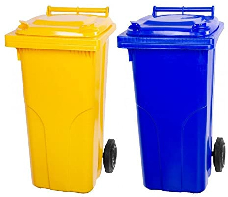 PROREGAL SuperSparSet 2x 2-Rad-Mülltonne MGB | HDPE-Kunststoff | 120 Liter | Gelb & Blau | Mülltonne, Müllgroßbehälter, Mülleimer, Abfalltonne, Müllbehälter, Universaltonne