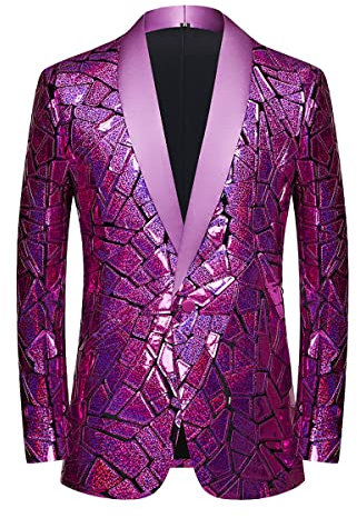 CARFFIV Haz una declaración audaz con Nuestro Blazer de Lentejuelas para Hombre, Bodas y Fiestas, Morado (, M